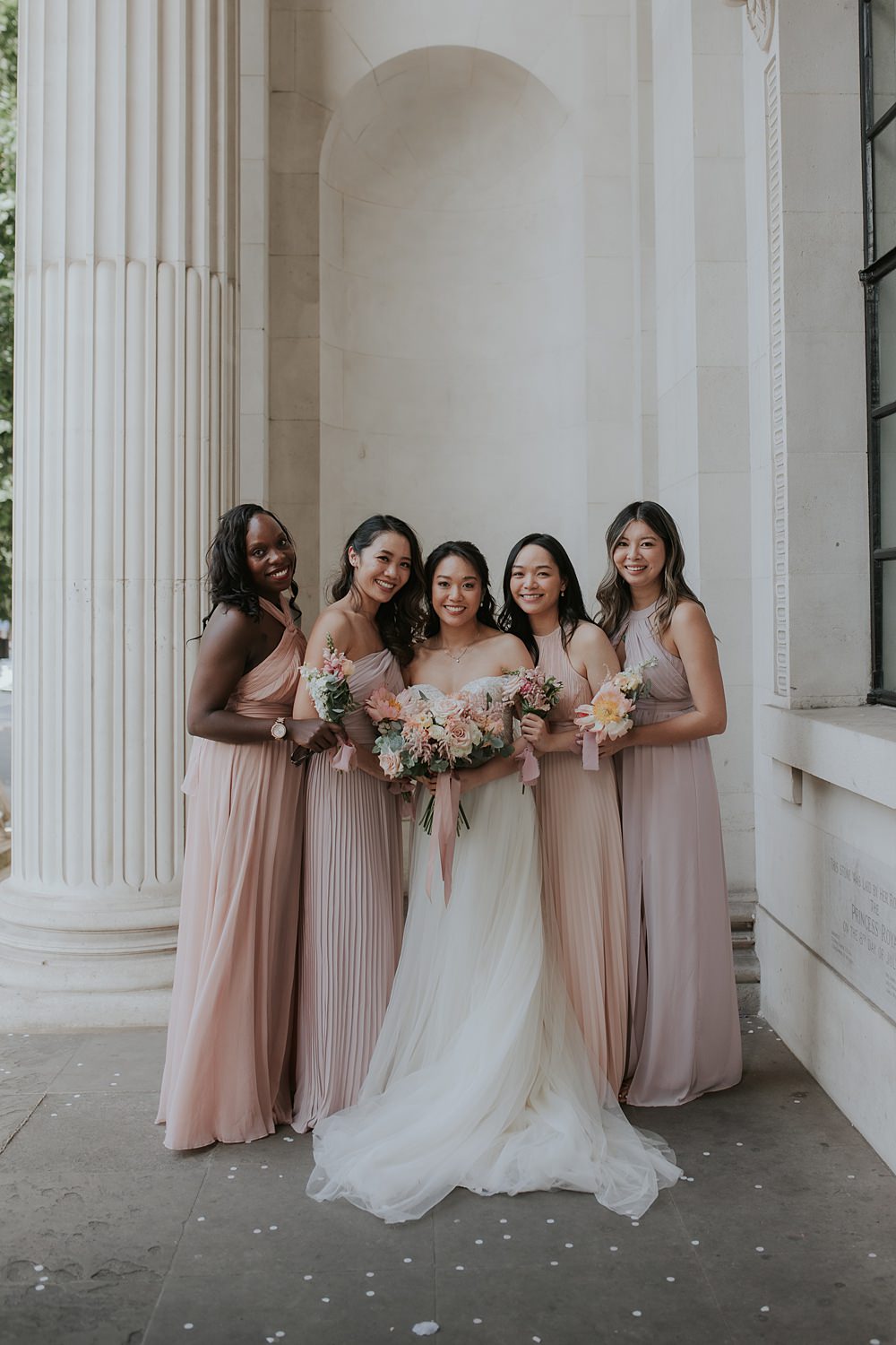 Long Pink Bridesmaid Dresses Yi-Ban London Wedding Grace Pham Photography