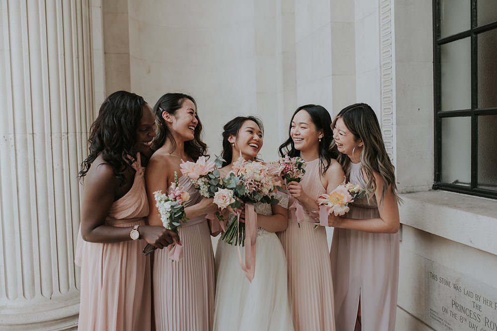 Long Pink Bridesmaid Dresses Yi-Ban London Wedding Grace Pham Photography