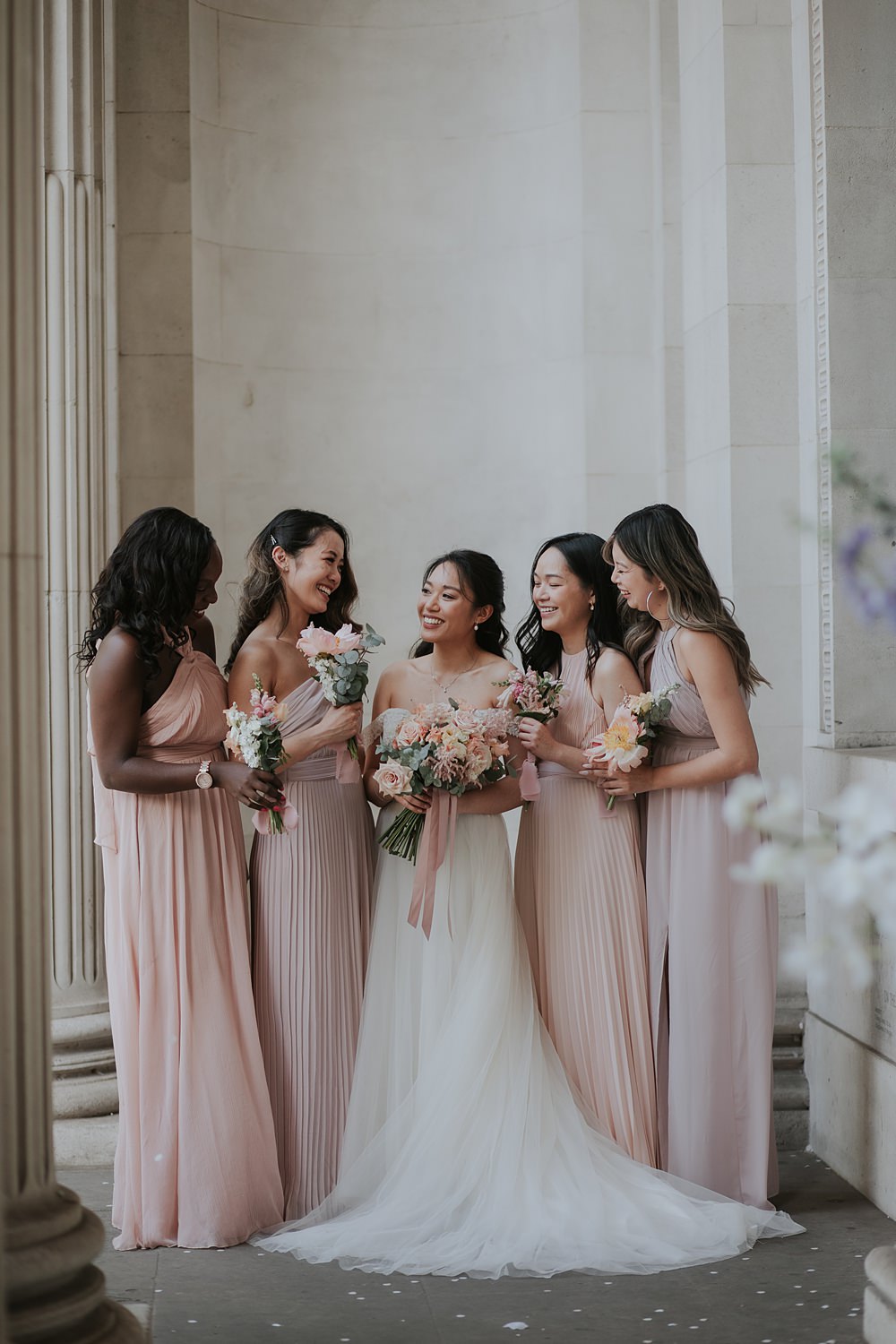 Long Pink Bridesmaid Dresses Yi-Ban London Wedding Grace Pham Photography