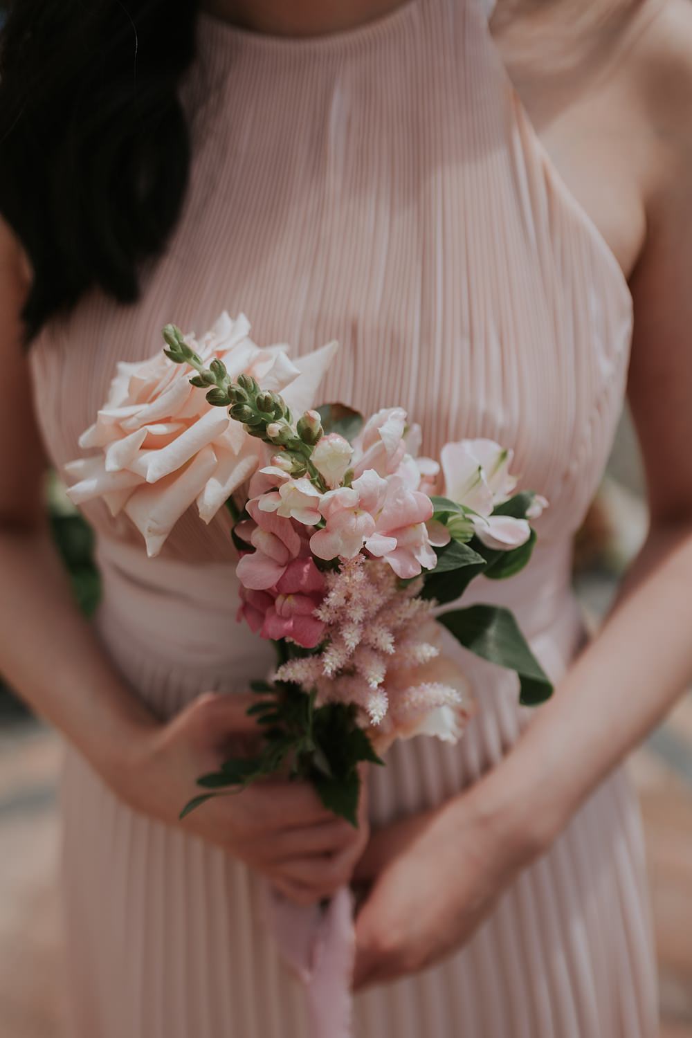 Bouquet Flowers Bridesmaid Pink Rose Ribbon Yi-Ban London Wedding Grace Pham Photography