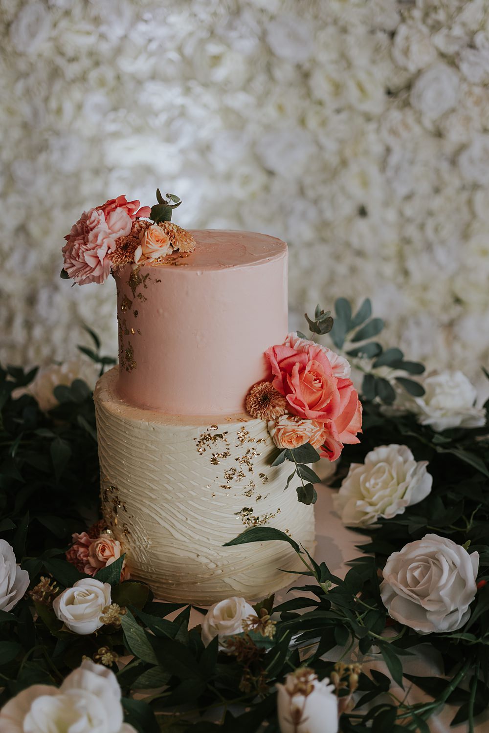 Peach Cream Cake 2 Tier Flowers Yi-Ban London Wedding Grace Pham Photography
