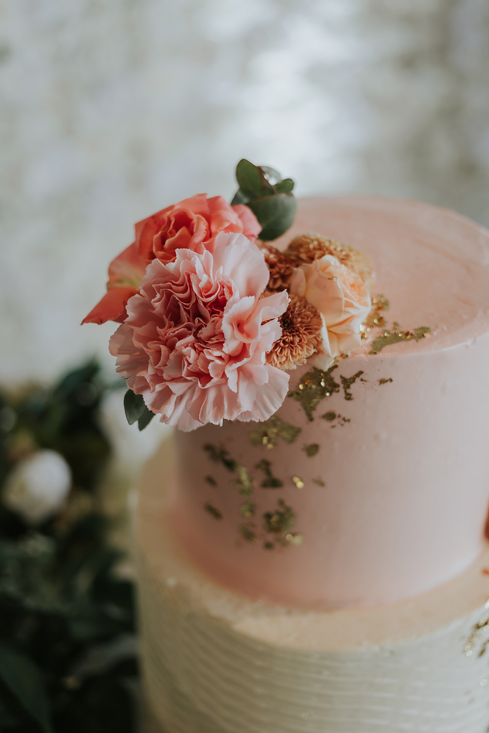 Peach Cream Cake 2 Tier Flower Yi-Ban London Wedding Grace Pham Photography