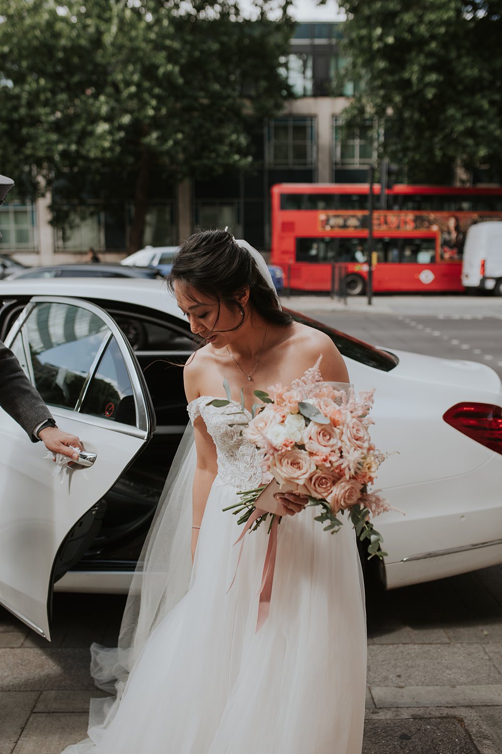 Dress Gown Bride Off Shoulder Tulle Yi-Ban London Wedding Grace Pham Photography