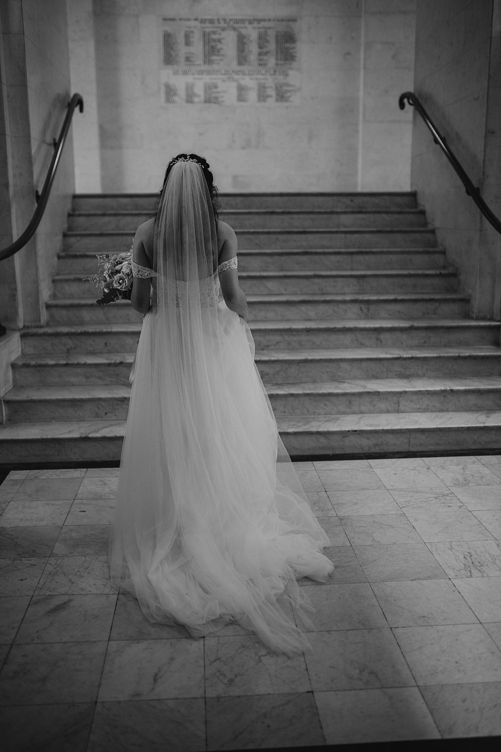 Dress Gown Bride Off Shoulder Tulle Veil Yi-Ban London Wedding Grace Pham Photography