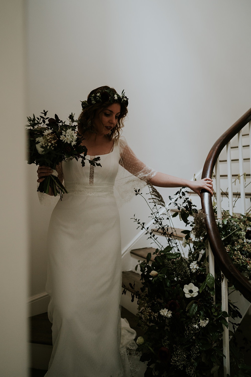 Dress Gown Bride Lace Rembo Train Aswarby Rectory Wedding Ben Barron