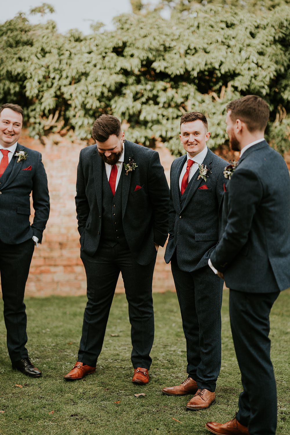 Groom Suit Navy Red Tie Groomsmen Aswarby Rectory Wedding Ben Barron