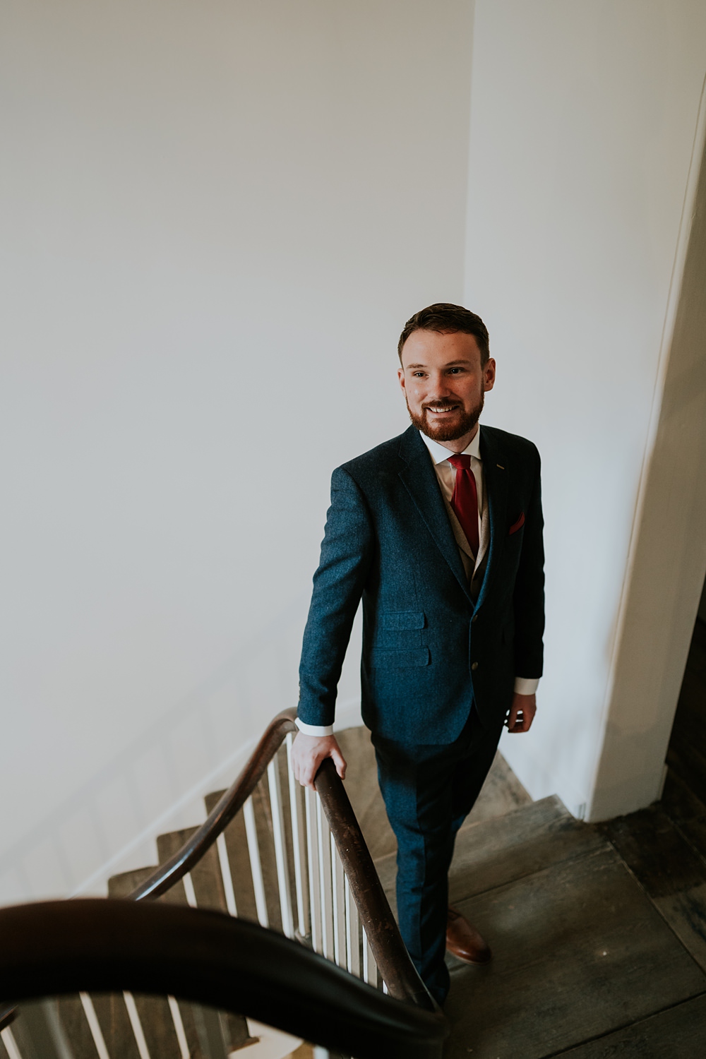Groom Suit Navy Red Tie Aswarby Rectory Wedding Ben Barron