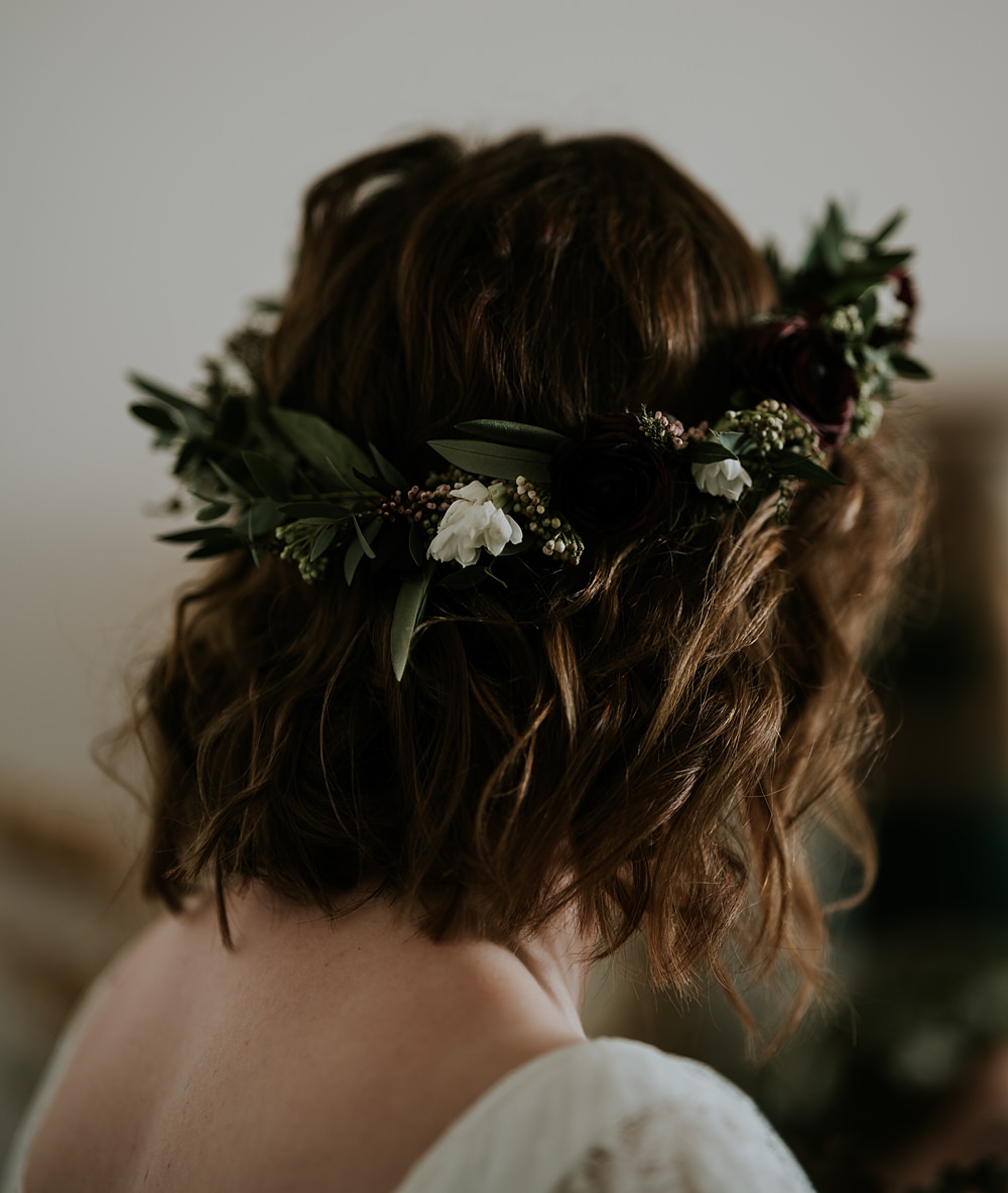 Bride Flower Crown Short Wavy Hair Aswarby Rectory Wedding Ben Barron