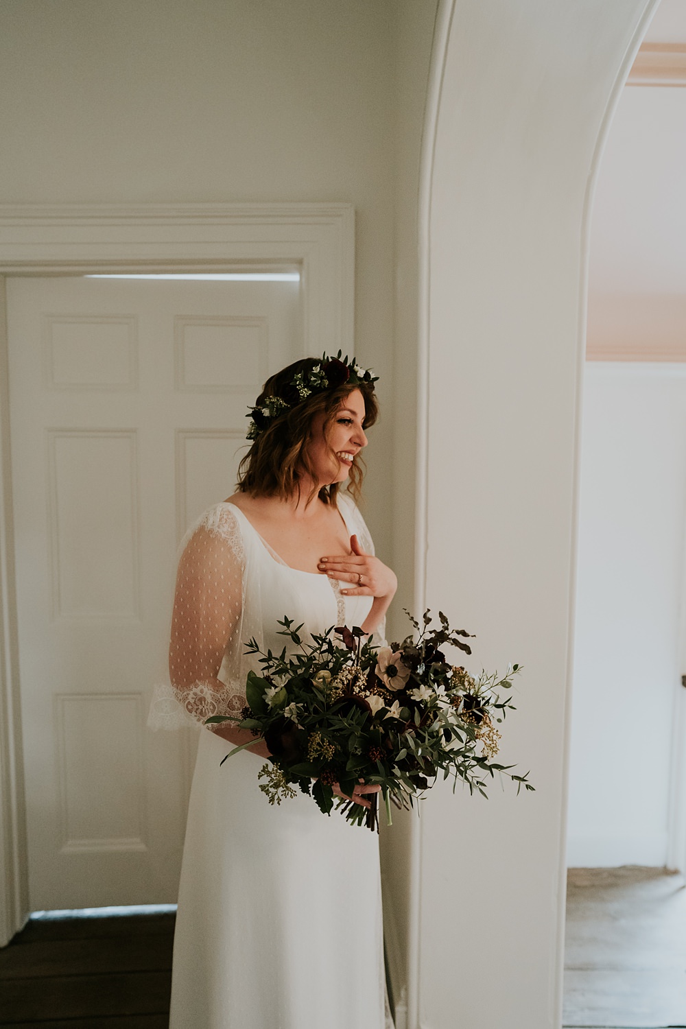 Dress Gown Bride Lace Rembo Train Aswarby Rectory Wedding Ben Barron