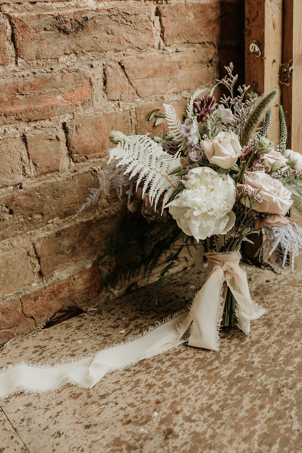 Bouquet Flowers Bride Ribbon Beige Barn Boho Wedding Gabrielas Photography and Film