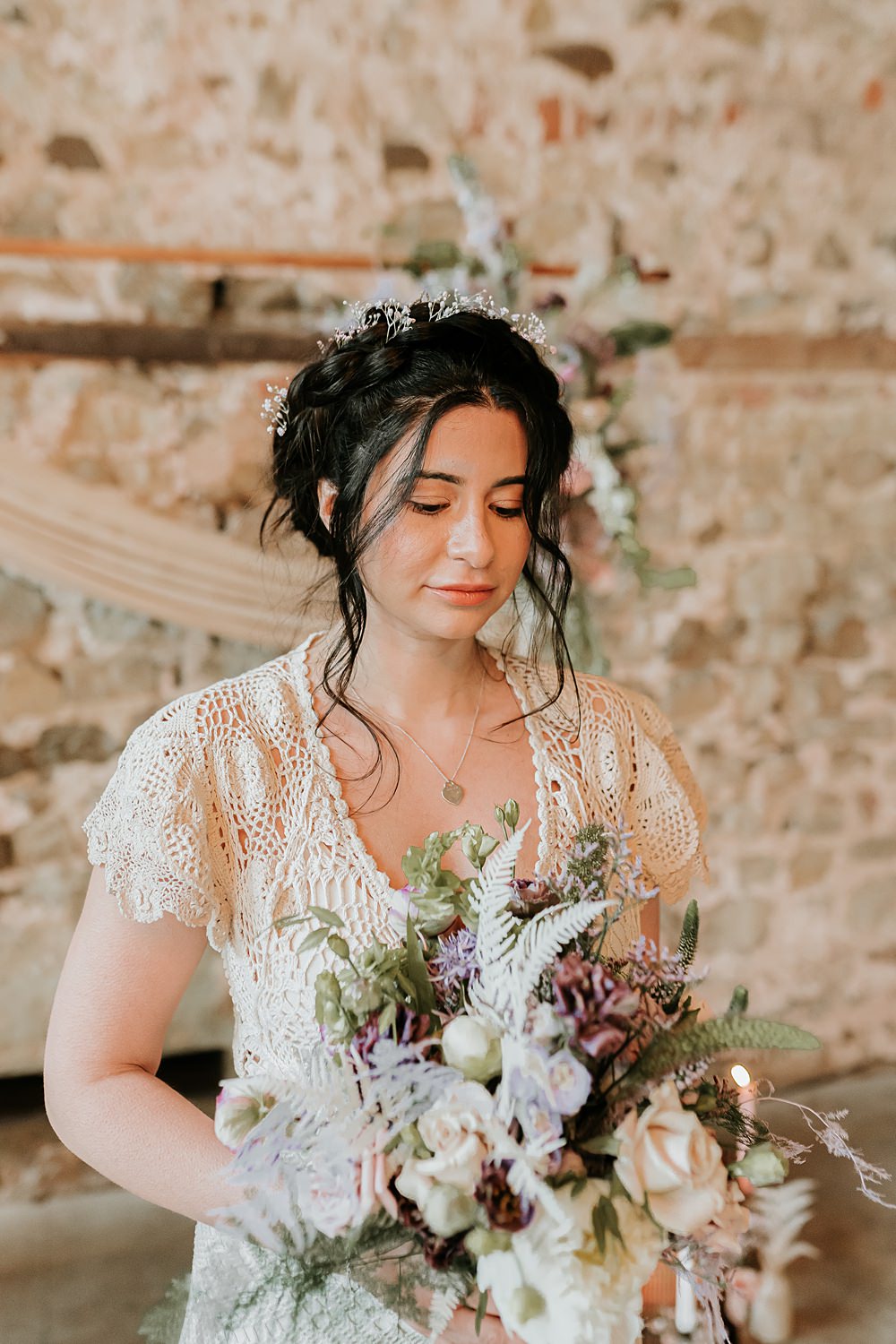 Bouquet Flowers Bride Ribbon Beige Barn Boho Wedding Gabrielas Photography and Film