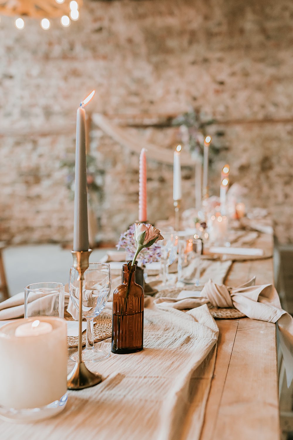 Table Decor Pampas Grass Candles Gold Cutlery Fabric Runner Beige Barn Boho Wedding Gabrielas Photography and Film