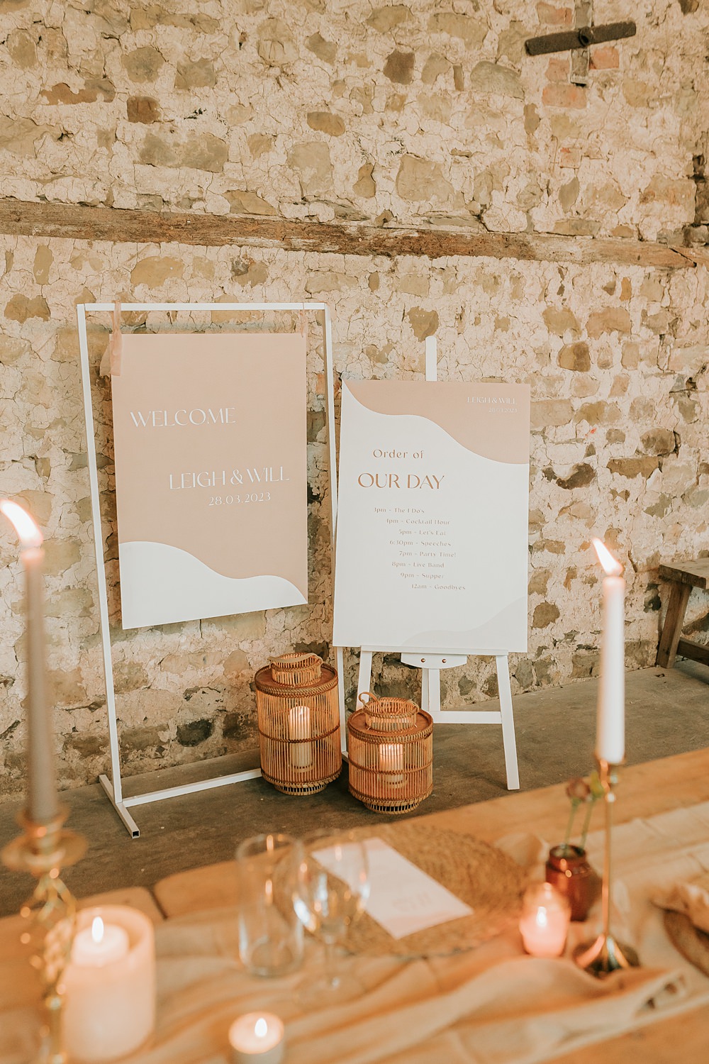 Signs Pink Beige Barn Boho Wedding Gabrielas Photography and Film