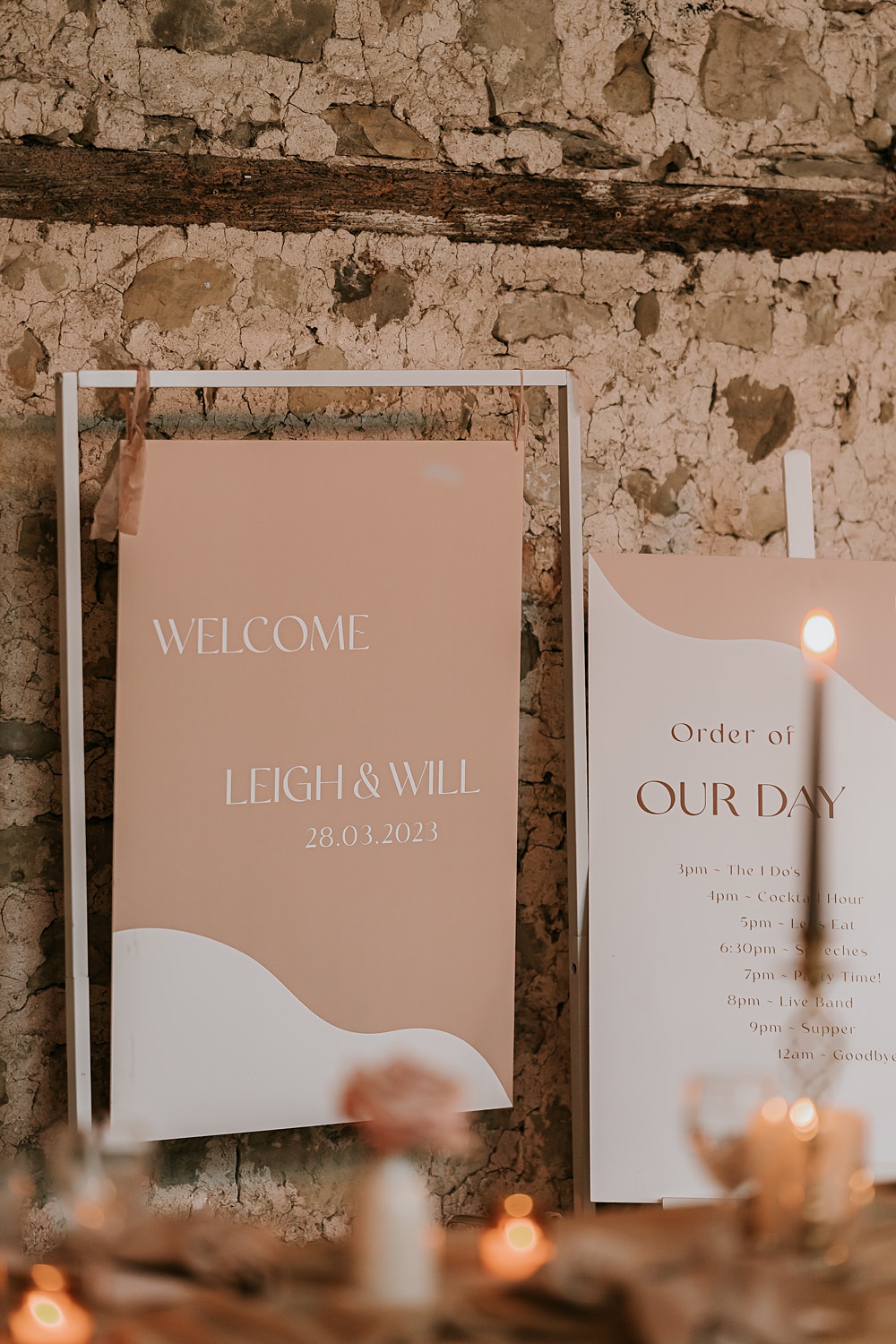 Welcome Sign Frame Pink Beige Barn Boho Wedding Gabrielas Photography and Film