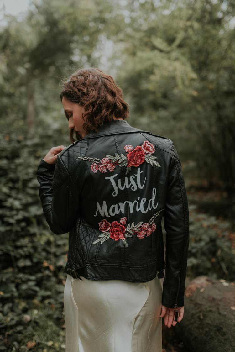 Bridal Leather Jacket Just Married Wording Megan Elle