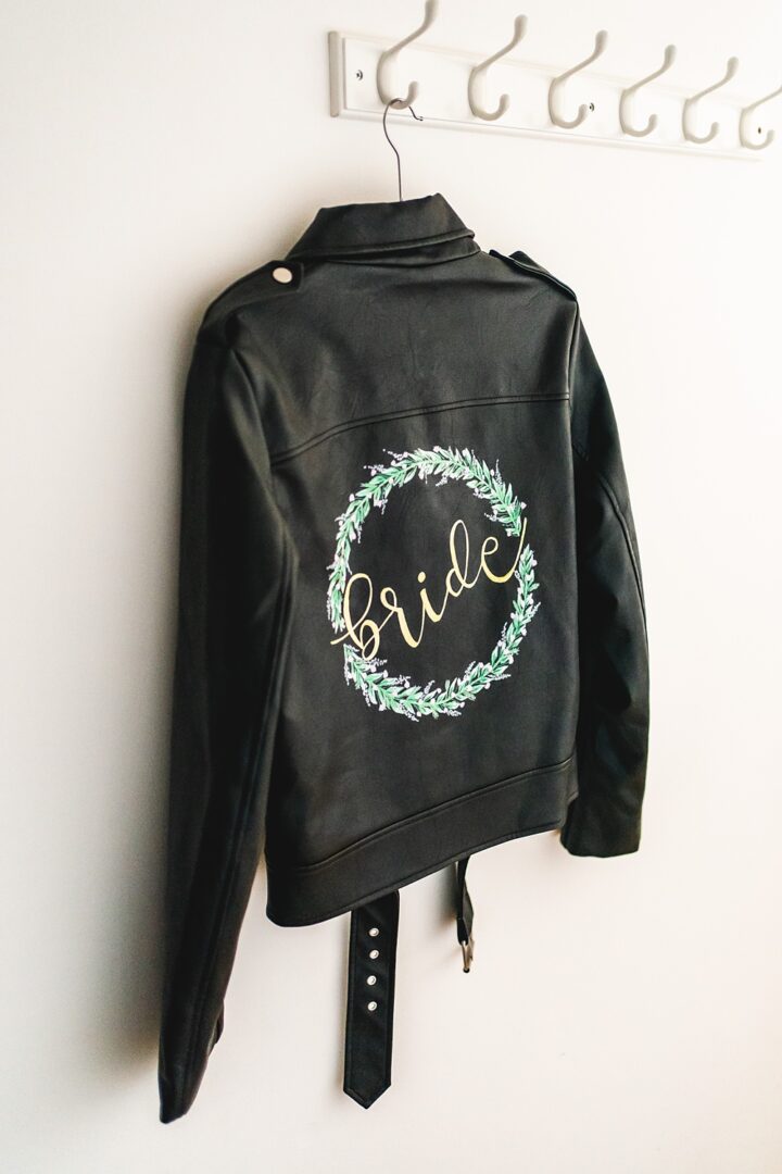 Bride Leather Jacket Painted Bespoke Daniel Lightening Photography