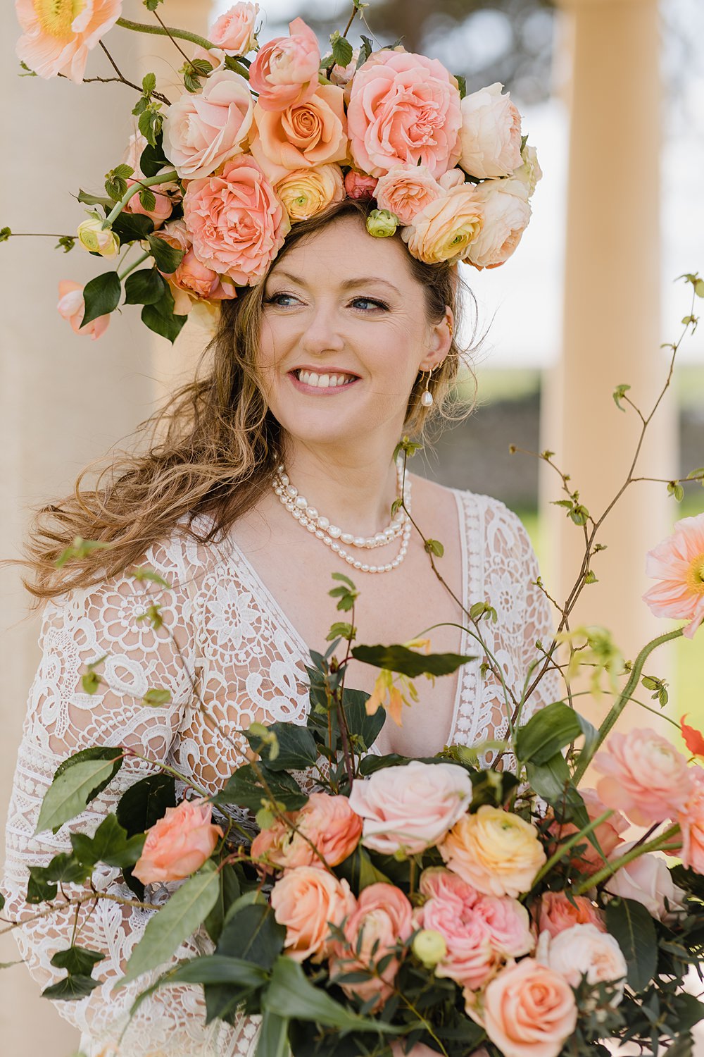 Bride Flower Crown Headdress Gileston Manor Wedding Michelle Huggleston Photography