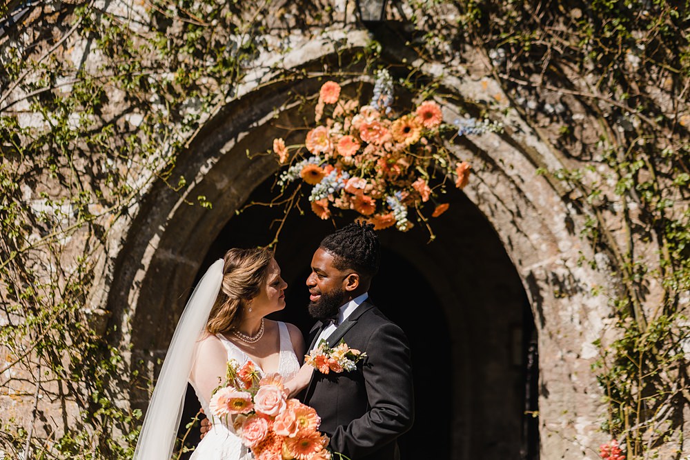 Church Flowers Entrance Gileston Manor Wedding Michelle Huggleston Photography