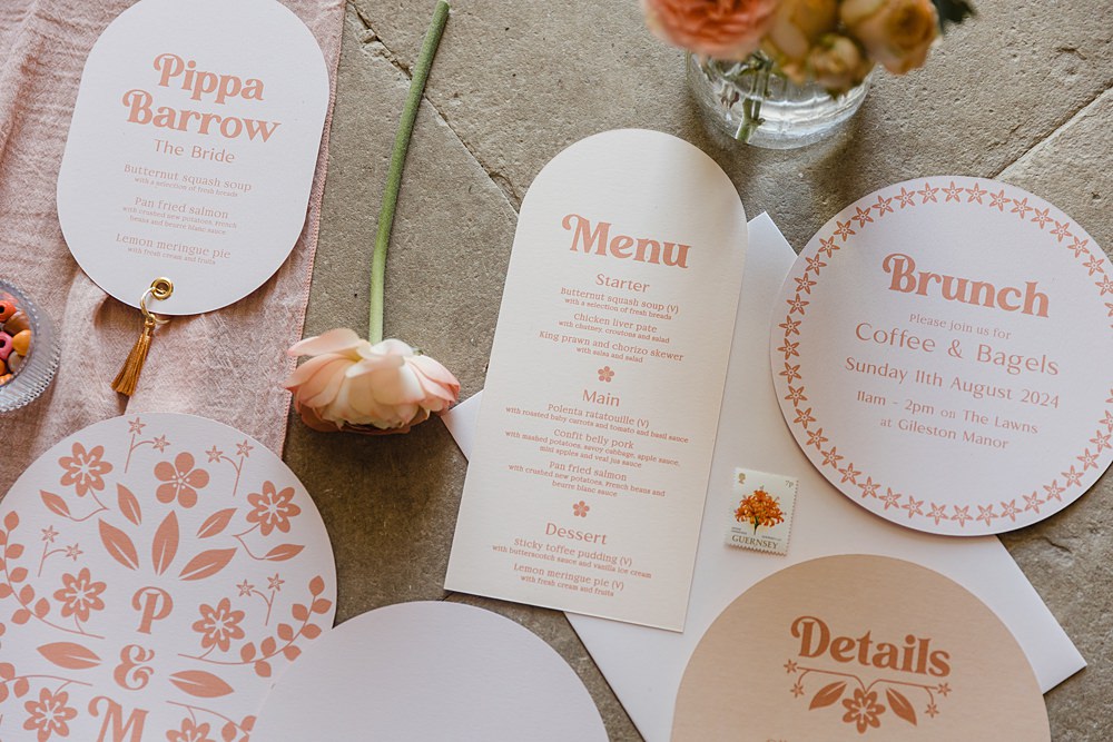 Cream Peach Curved Invitations Stationery Tassel Gileston Manor Wedding Michelle Huggleston Photography