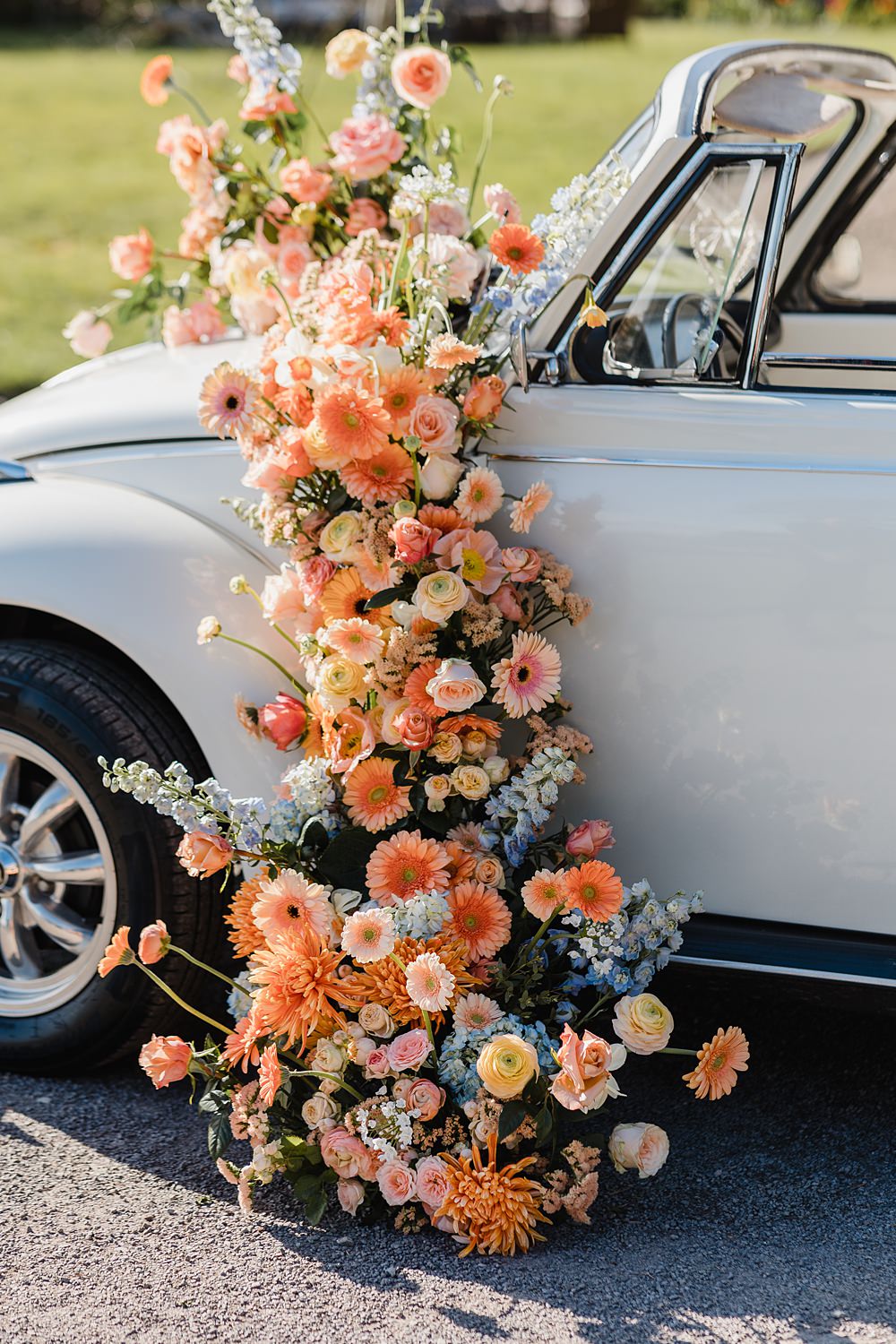Beetle Car Transport Flowers Gileston Manor Wedding Michelle Huggleston Photography