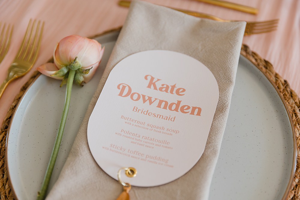 Place Setting Curved Place Name Tassel Gileston Manor Wedding Michelle Huggleston Photography