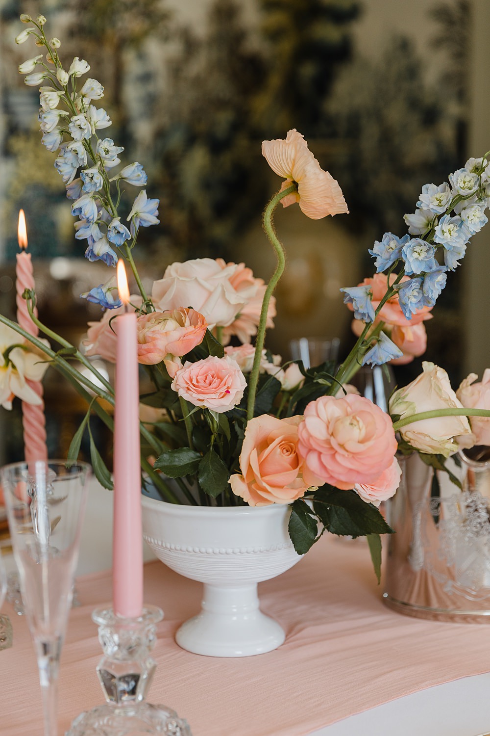 Table Decor Flowers Candles Orange Blue Gileston Manor Wedding Michelle Huggleston Photography