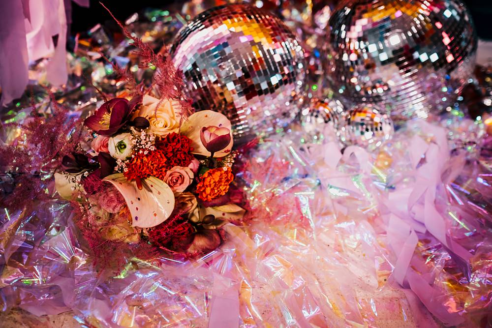 Disco Balls Flowers Decor Grub Manchester Wedding Sarah Glynn Photography