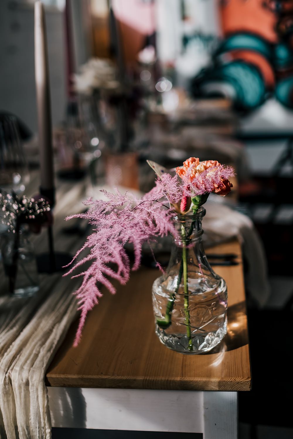 Flowers Bottle Vase Astilbe Grub Manchester Wedding Sarah Glynn Photography