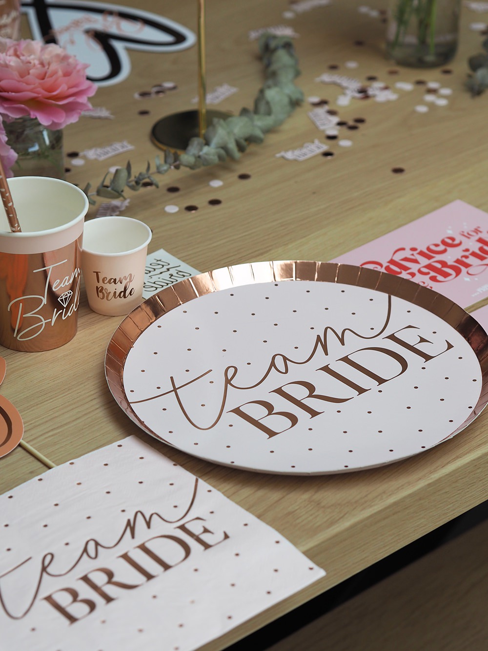 Hen Party Table Decoration Ideas Rose Gold Accessories Banner Balloons Tableware