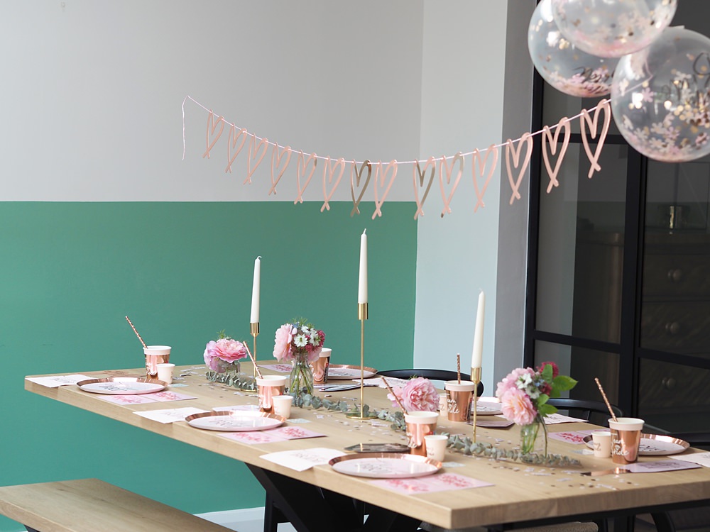 Hen Party Table Decoration Ideas Rose Gold Accessories Banner Balloons Tableware
