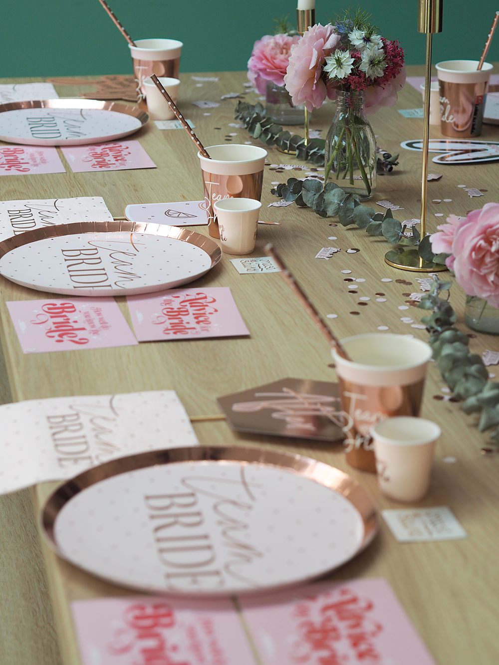 Hen Party Table Decoration Ideas Rose Gold Accessories Banner Balloons Tableware