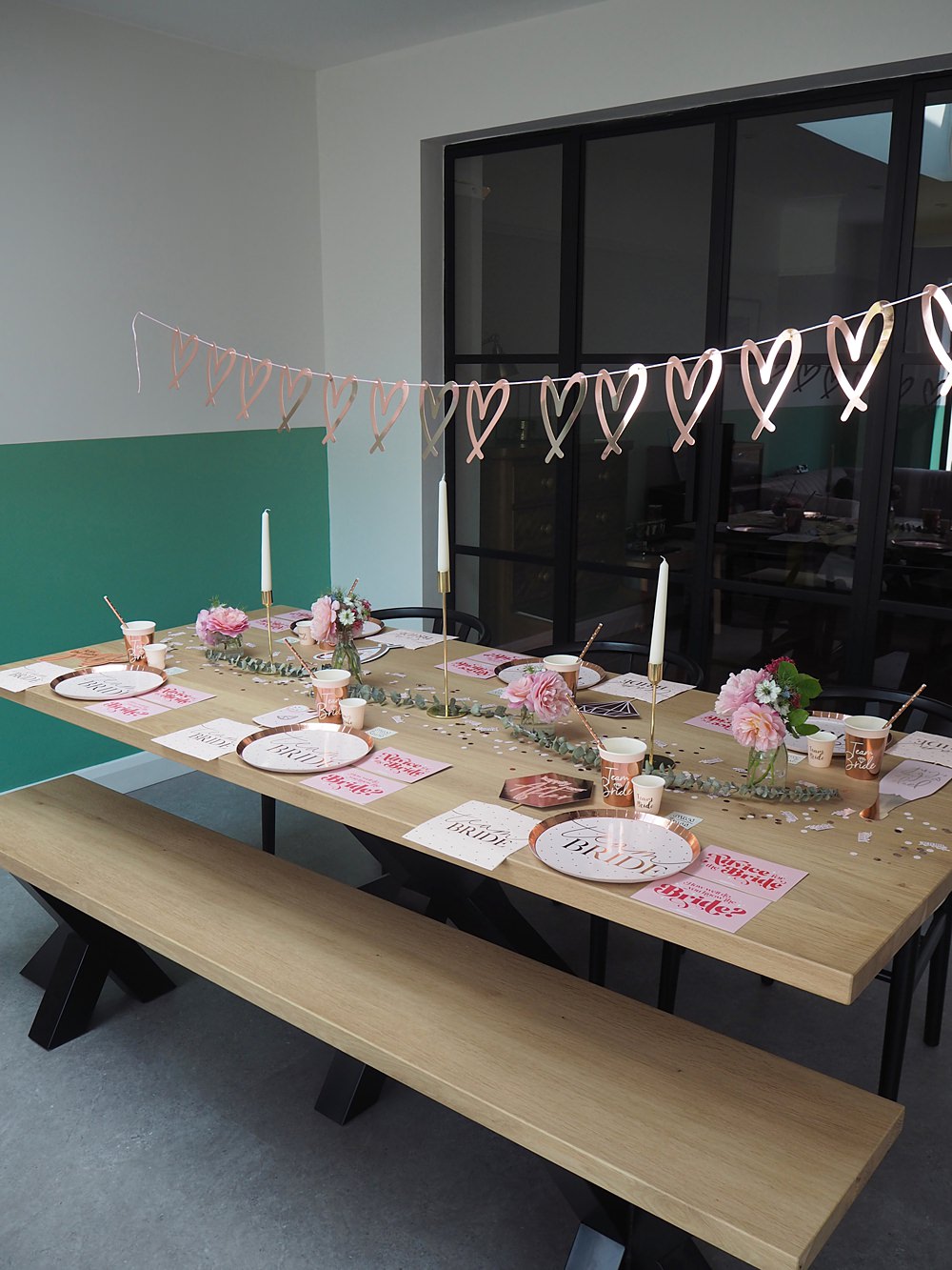 Hen Party Table Decoration Ideas Rose Gold Accessories Banner Balloons Tableware