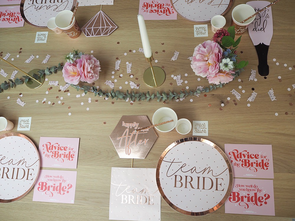 Hen Party Table Decoration Ideas Rose Gold Accessories Banner Balloons Tableware