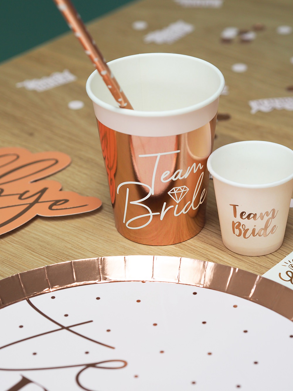Paper Cup Straw Shot Hen Party Table Decoration Ideas Rose Gold Accessories Banner Balloons Tableware