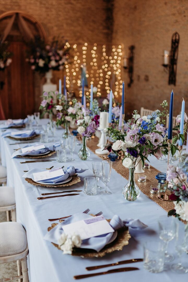 Lilac Blue Gold Wedding Table Decorations Sarah J Scott Photography