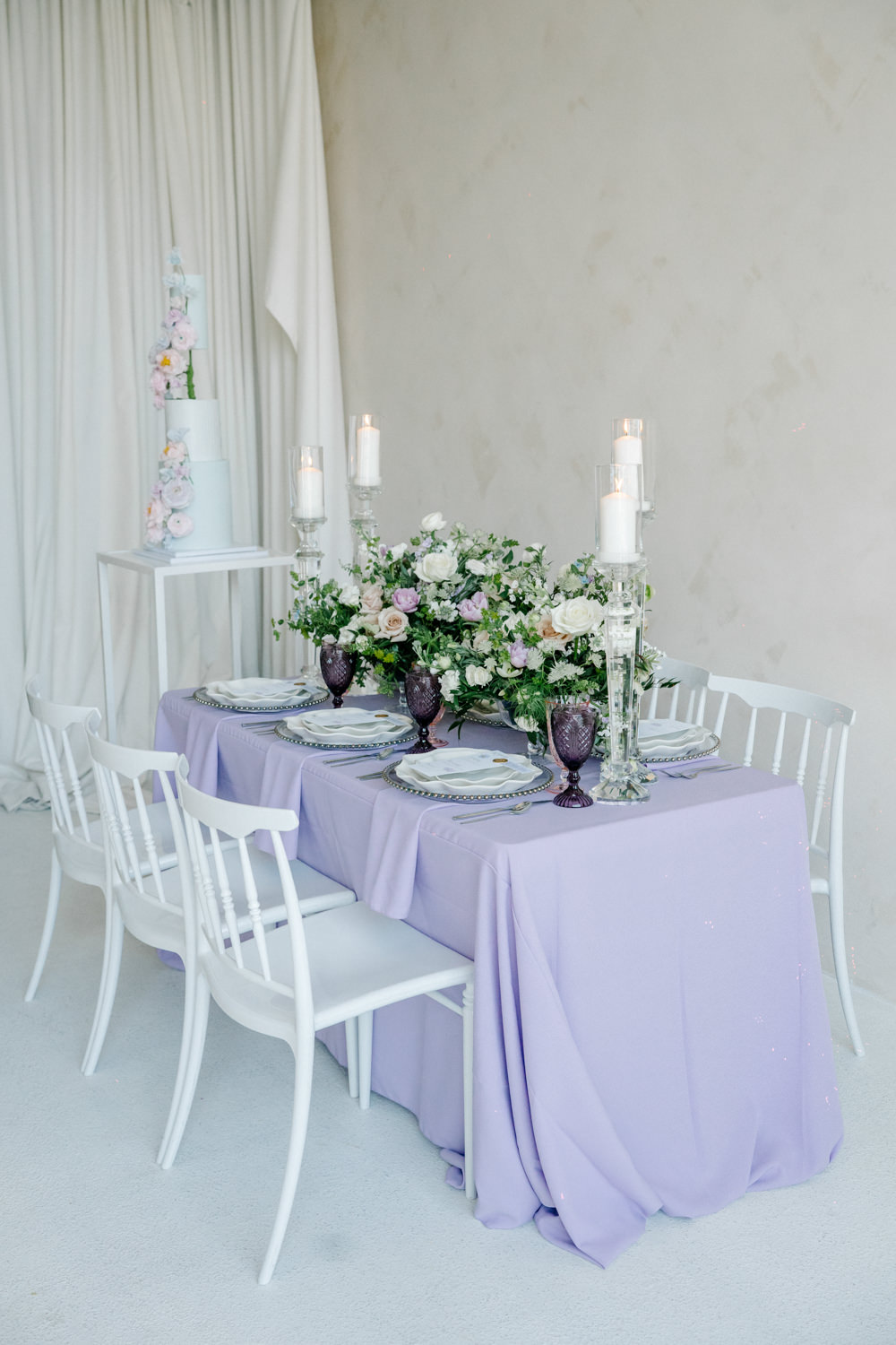 Table Decor Flowers Cloth Candles Lilac Peach Wedding Ideas Rosetta Li Weddings