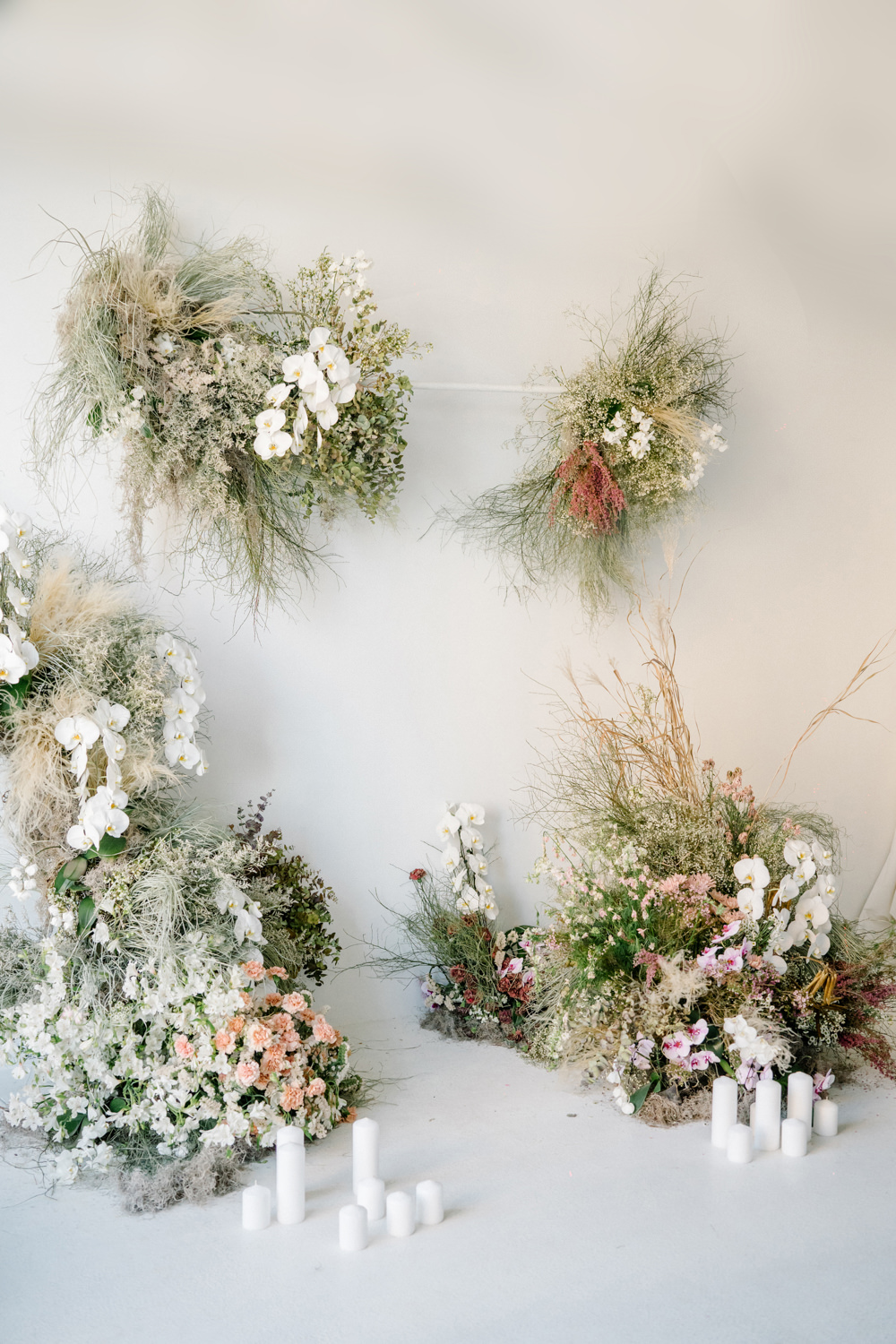 Flower Backdrop Suspended Ceremony Candles Lilac Peach Wedding Ideas Rosetta Li Weddings