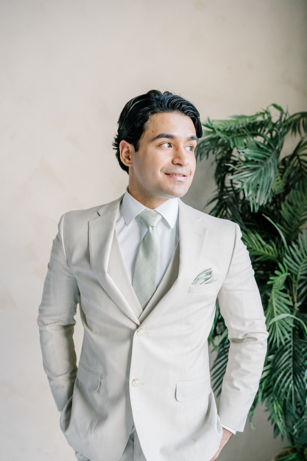 Groom Cream Suit Green Tie Lilac Peach Wedding Ideas Rosetta Li Weddings