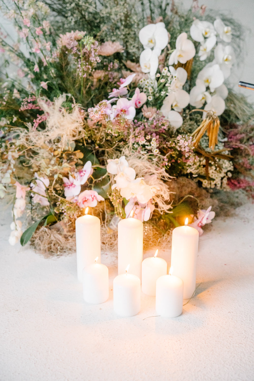 Flower Backdrop Suspended Ceremony Candles Lilac Peach Wedding Ideas Rosetta Li Weddings