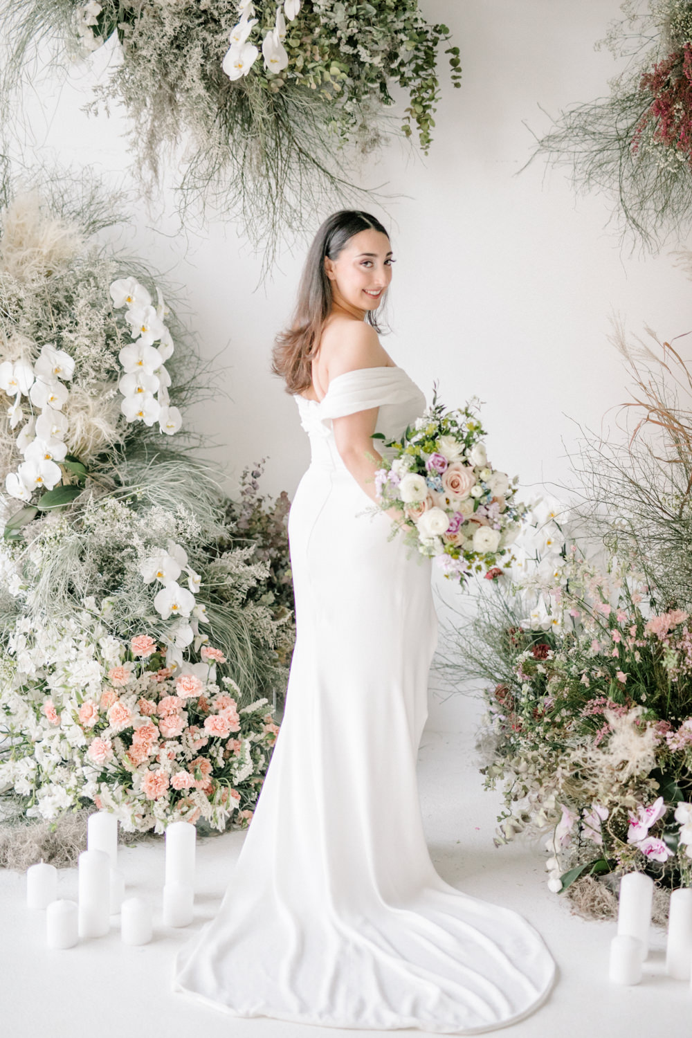Dress Gown Bride Bridal Off Shoulder Lilac Peach Wedding Ideas Rosetta Li Weddings