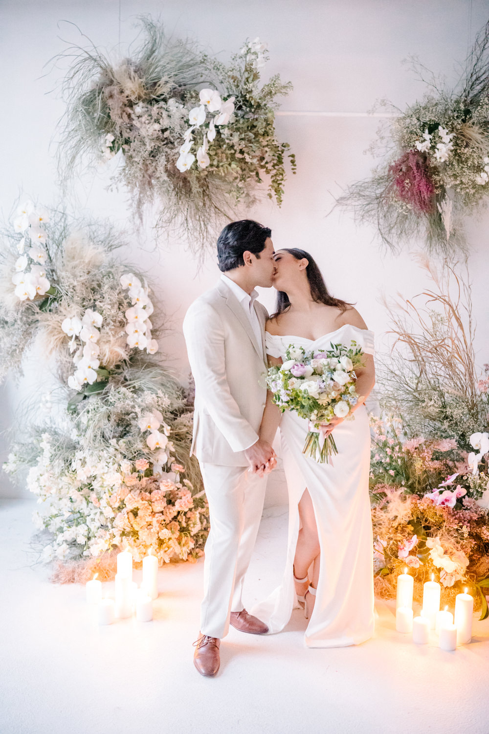 Flower Backdrop Suspended Ceremony Candles Lilac Peach Wedding Ideas Rosetta Li Weddings