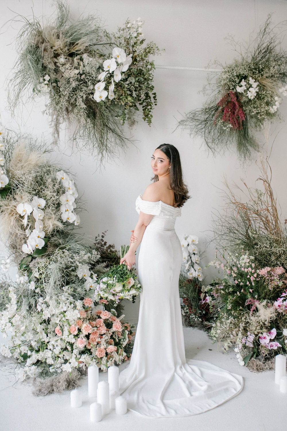 Dress Gown Bride Bridal Off Shoulder Lilac Peach Wedding Ideas Rosetta Li Weddings
