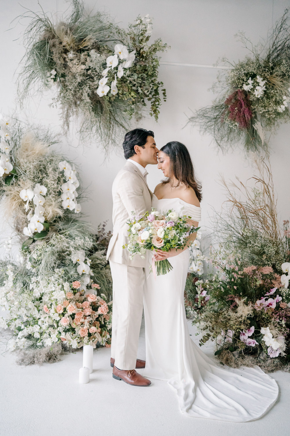 Flower Backdrop Suspended Ceremony Candles Lilac Peach Wedding Ideas Rosetta Li Weddings