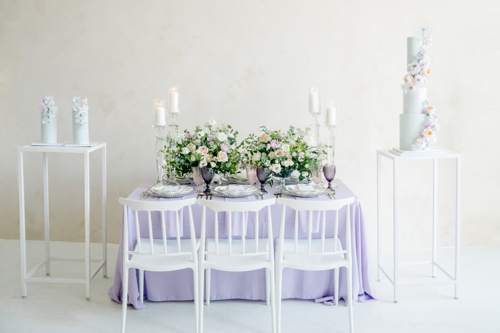 Table Decor Flowers Cloth Candles Lilac Peach Wedding Ideas Rosetta Li Weddings
