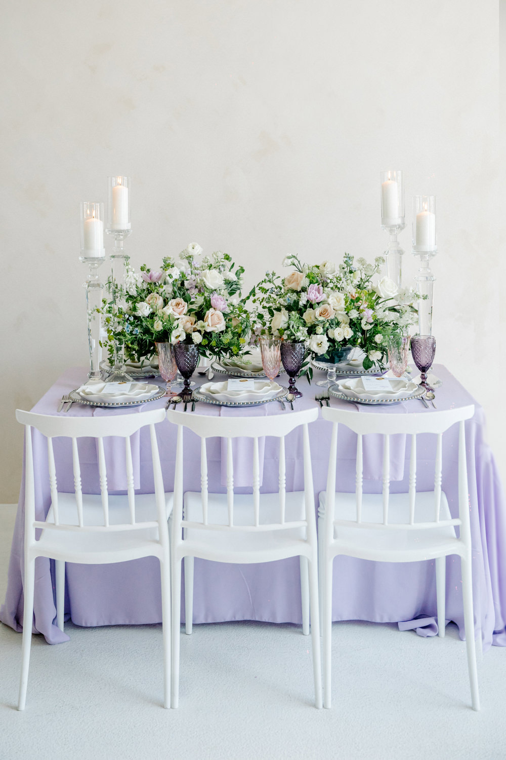 Table Decor Flowers Cloth Candles Lilac Peach Wedding Ideas Rosetta Li Weddings