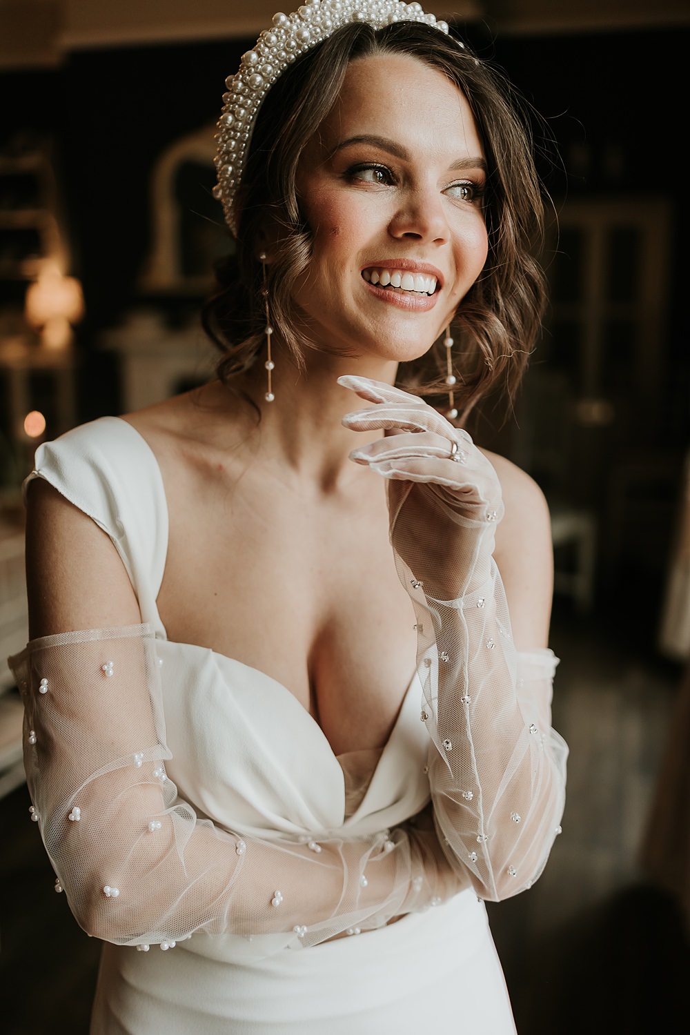 Bride Tulle Pearl Gloves Modern Springtime Wedding Ideas Sophie Ruck Photography