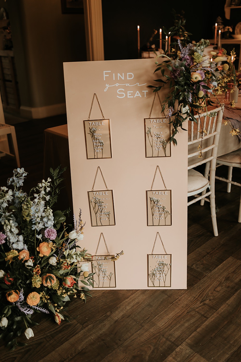 Pressed Flowers Glass Frame Table Plan Flowers Modern Springtime Wedding Ideas Sophie Ruck Photography