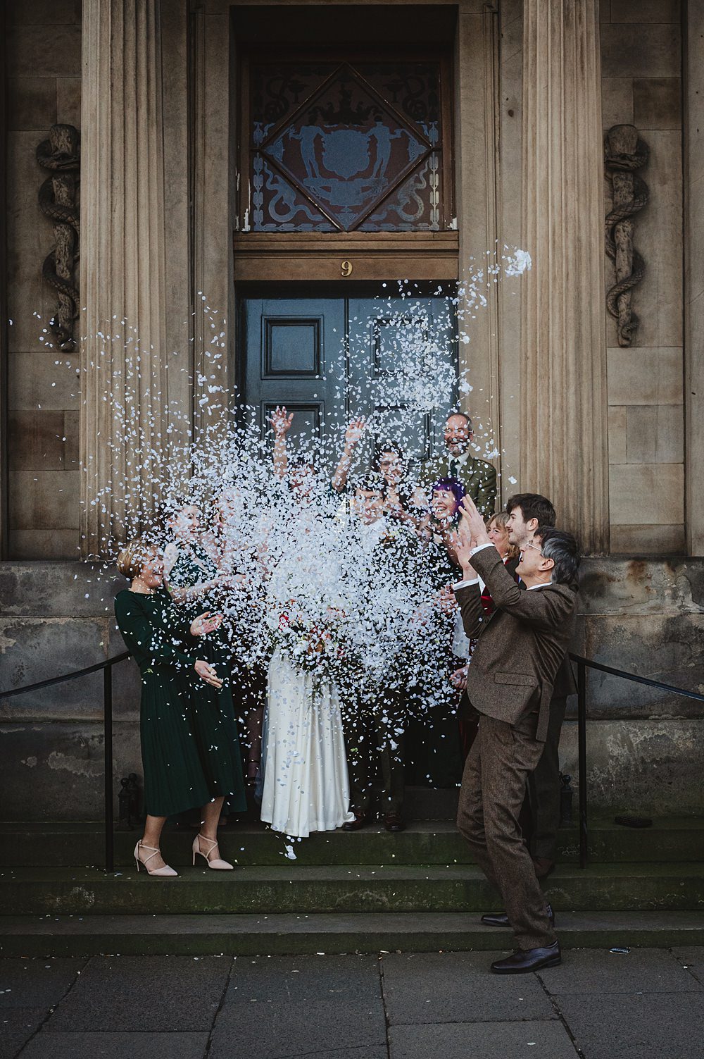 White Confetti Throw New Library Wedding Boda Photography