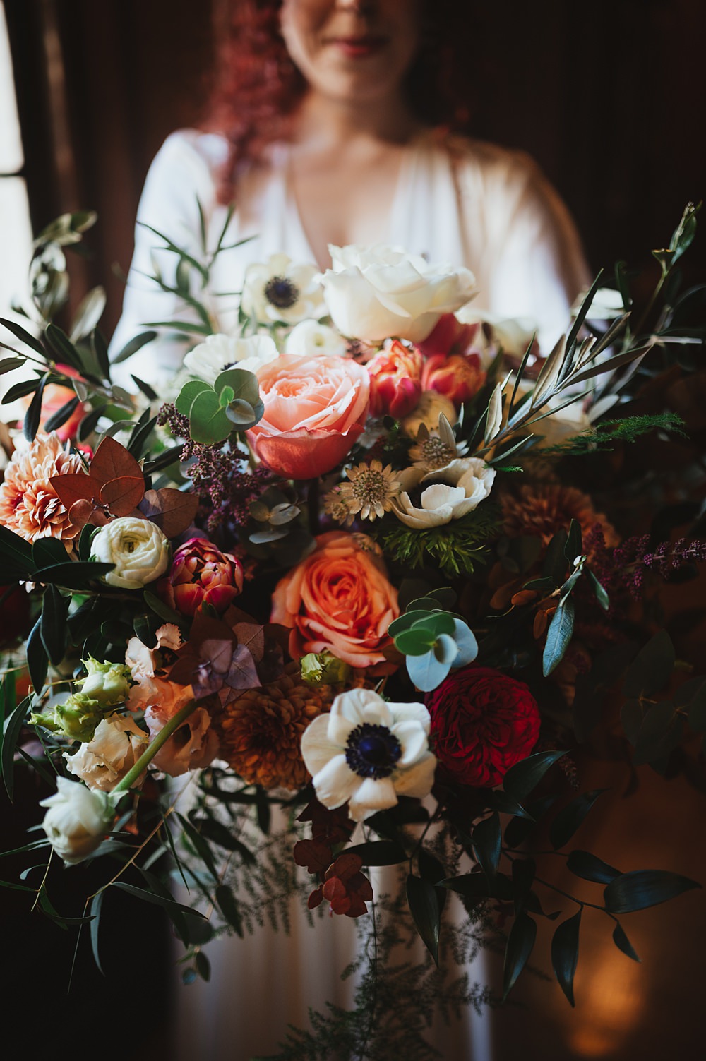 Bouquet Flowers Bridal Winter Anemone Red Orange White Rose New Library Wedding Boda Photography