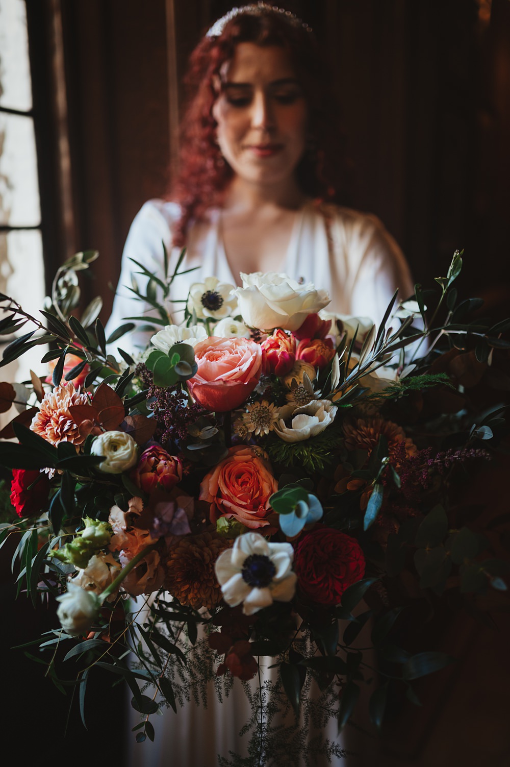 Bouquet Flowers Bridal Winter Anemone Red Orange White Rose New Library Wedding Boda Photography